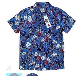 Hawaiian Floral Blue Button Down Shirt/Medium